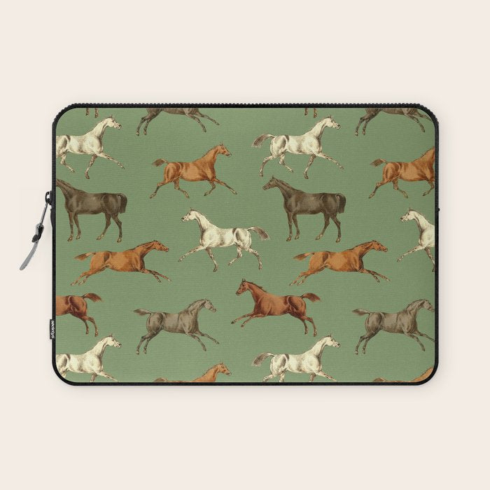 Wild Horses  Sage Green Toile Pattern  Laptop Sleeve Gallery Image 1