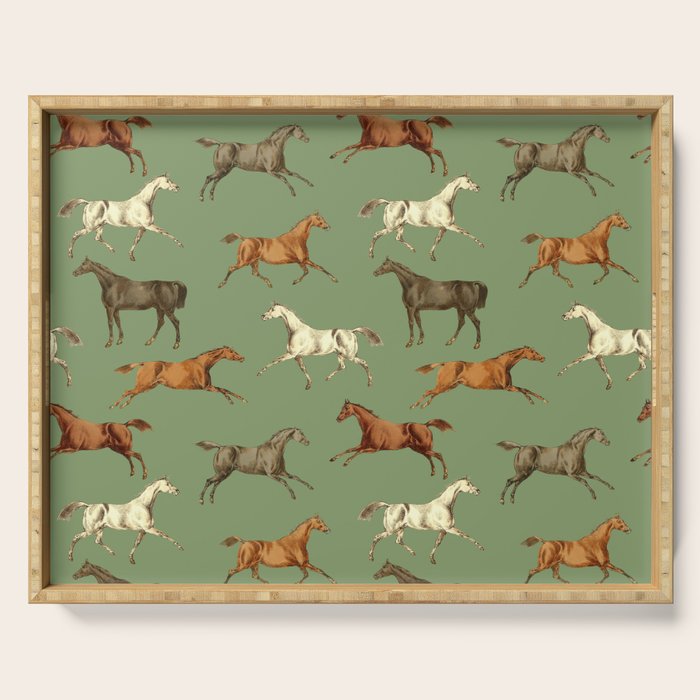Wild Horses  Sage Green Toile Pattern  Serving Tray Gallery Image 1