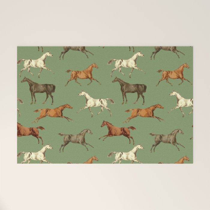 Wild Horses  Sage Green Toile Pattern  Welcome Mat Gallery Image 1
