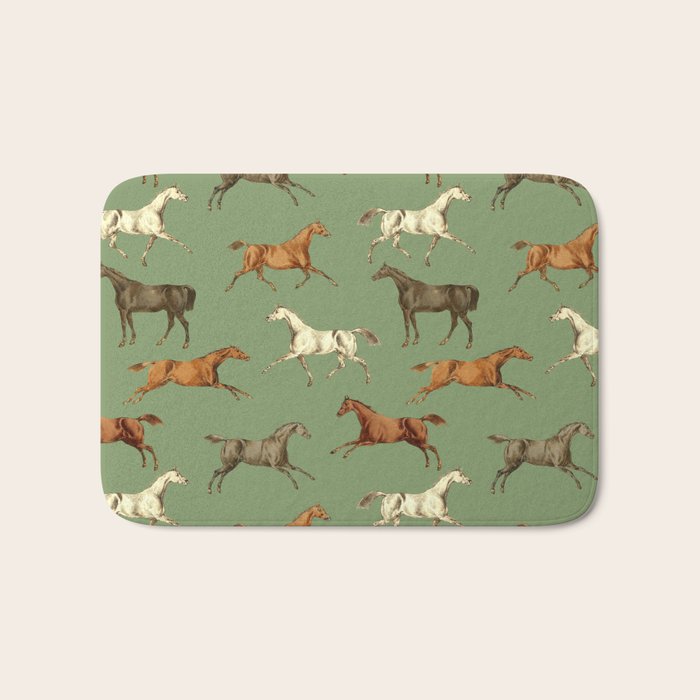 Wild Horses  Sage Green Toile Pattern  Bath Mat Gallery Image 1