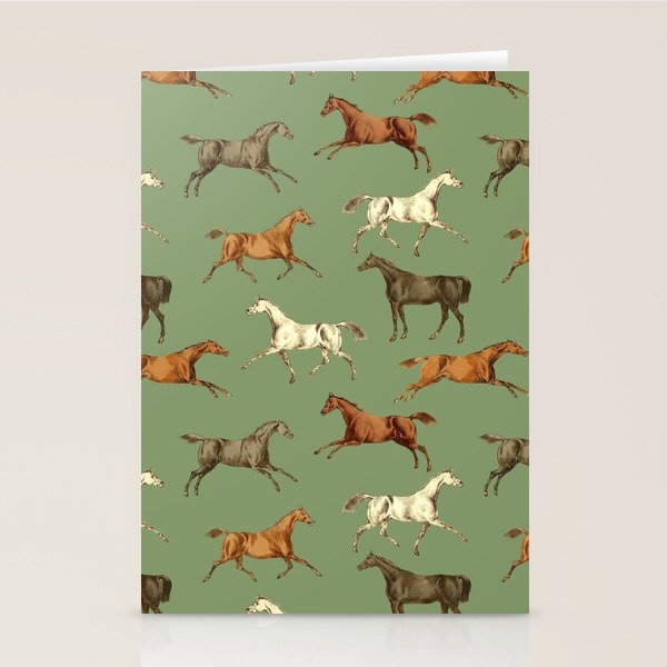 Wild Horses  Sage Green Toile Pattern  Stationery Card Gallery Image 1