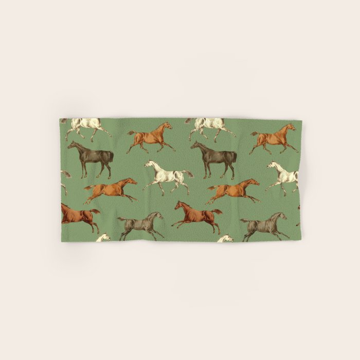 Wild Horses  Sage Green Toile Pattern  Bath Towel Gallery Image 1