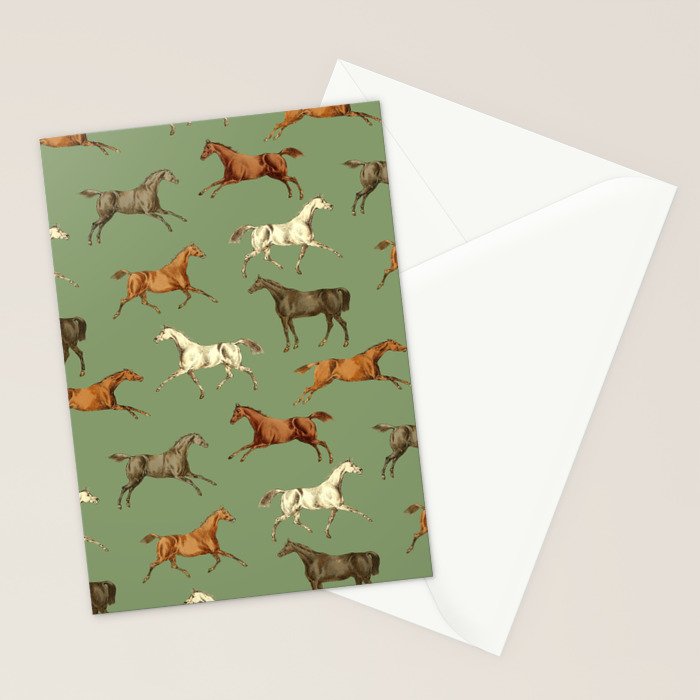 Wild Horses  Sage Green Toile Pattern  Stationery Card Gallery Image 2