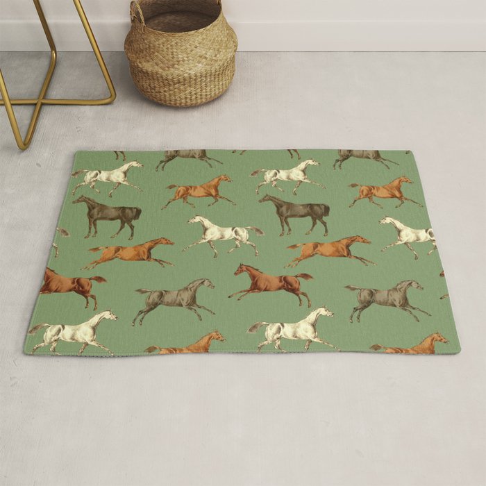 Wild Horses  Sage Green Toile Pattern  Rug Gallery Image 1