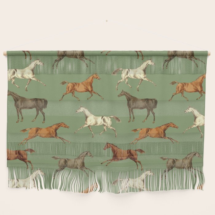 Wild Horses  Sage Green Toile Pattern  Wall Hanging Gallery Image 1