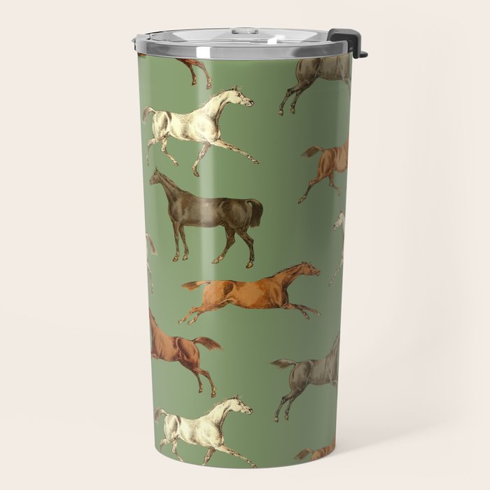 Wild Horses  Sage Green Toile Pattern  Travel Mug Gallery Image 2