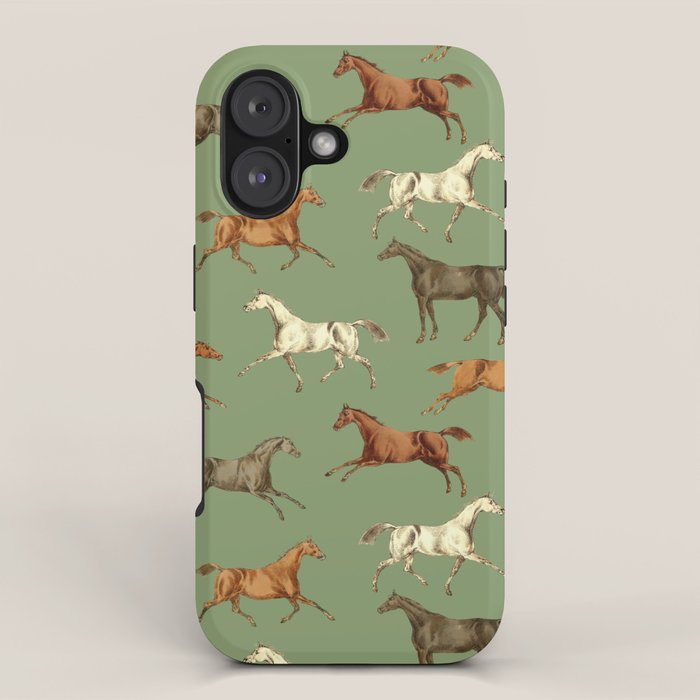 Wild Horses  Sage Green Toile Pattern  iPhone Case Gallery Image 1