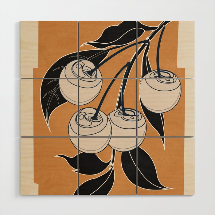 Minimalist Cherry Fruit Line Art 5 Wood Wall Art Gallery Image 1