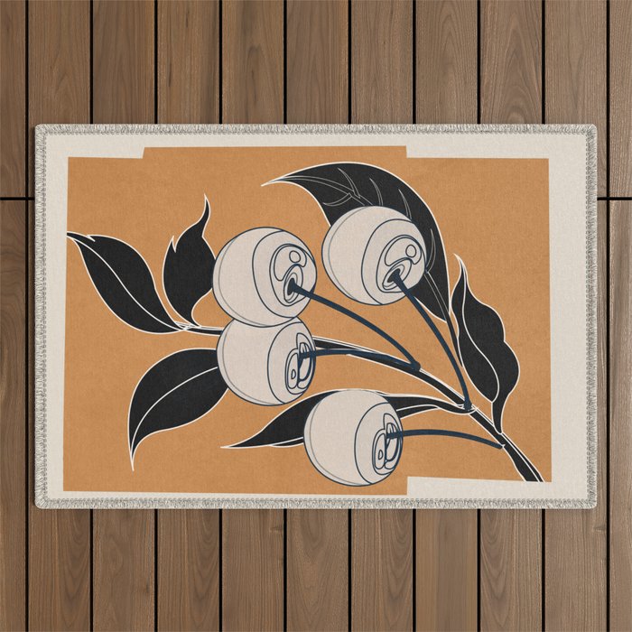 Minimalist Cherry Fruit Line Art 5 Outdoor Rug Gallery Image 1