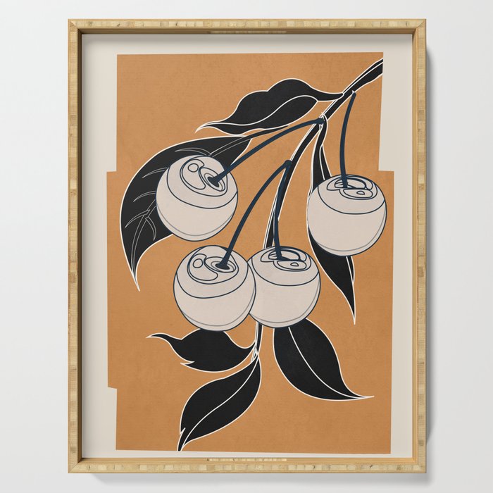 Minimalist Cherry Fruit Line Art 5 Serving Tray Gallery Image 1