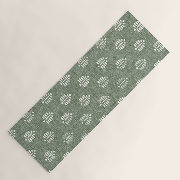 block print palm on sage Yoga Mat Gallery Image 1