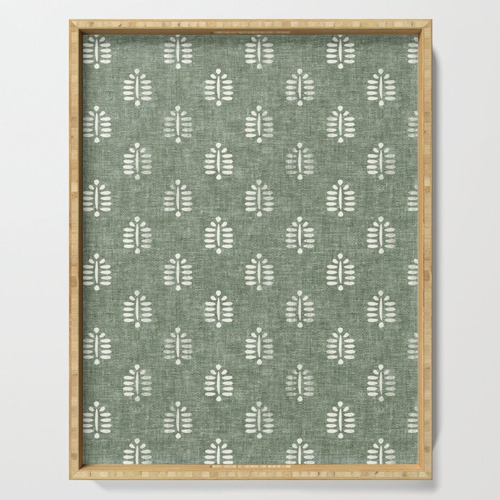 block print palm on sage Serving Tray Gallery Image 1