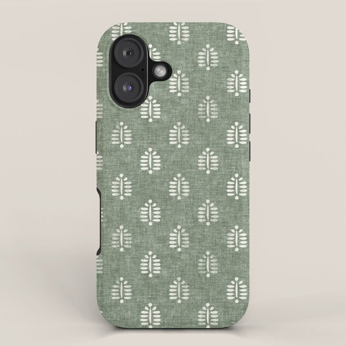 block print palm on sage iPhone Case Gallery Image 1