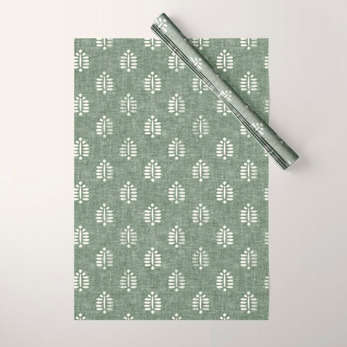 block print palm on sage Wrapping Paper Gallery Image 1