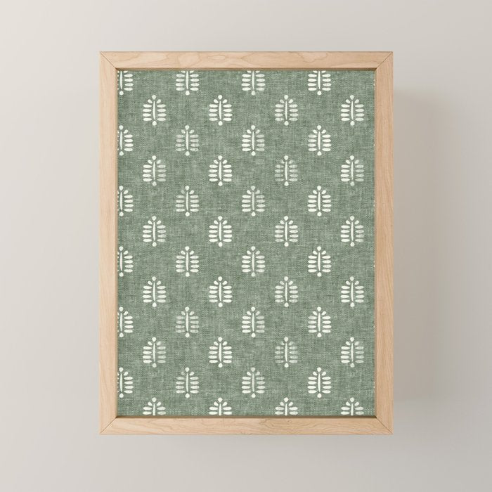 block print palm on sage Mini Art Print Gallery Image 1