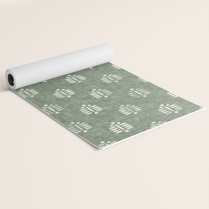 block print palm on sage Yoga Mat Gallery Image 2
