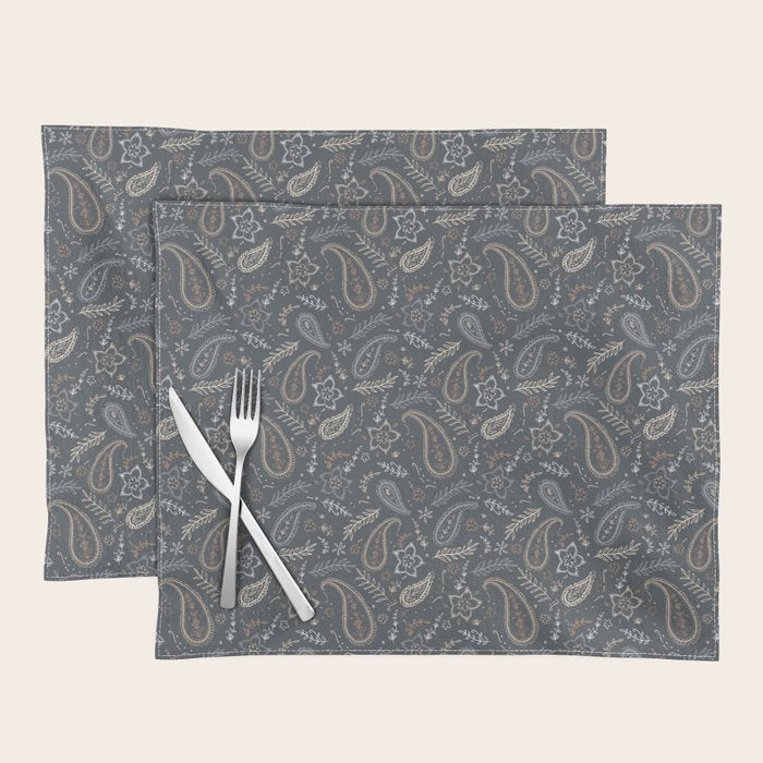 Paisley Line Art - Navy Placemat Gallery Image 1