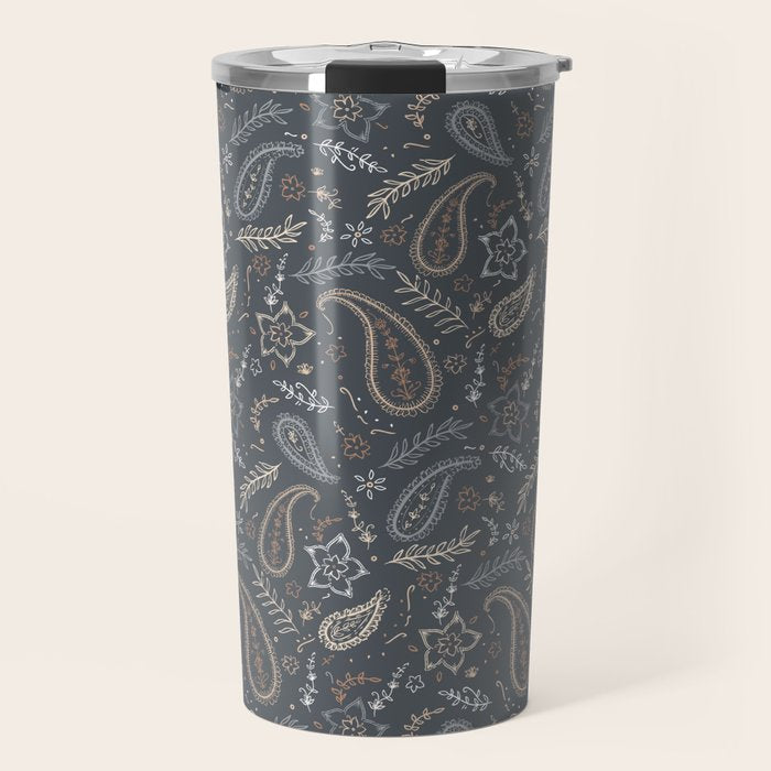 Paisley Line Art - Navy Travel Mug Gallery Image 1