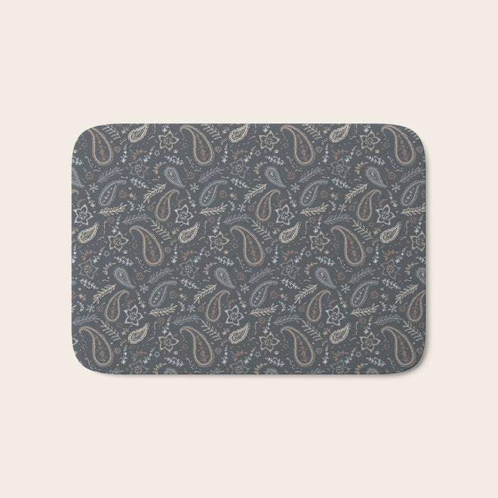 Paisley Line Art - Navy Bath Mat Gallery Image 1