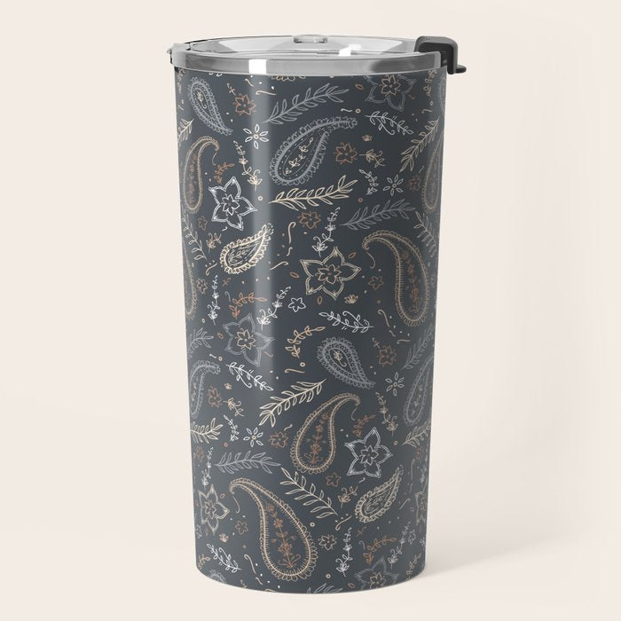 Paisley Line Art - Navy Travel Mug Gallery Image 2