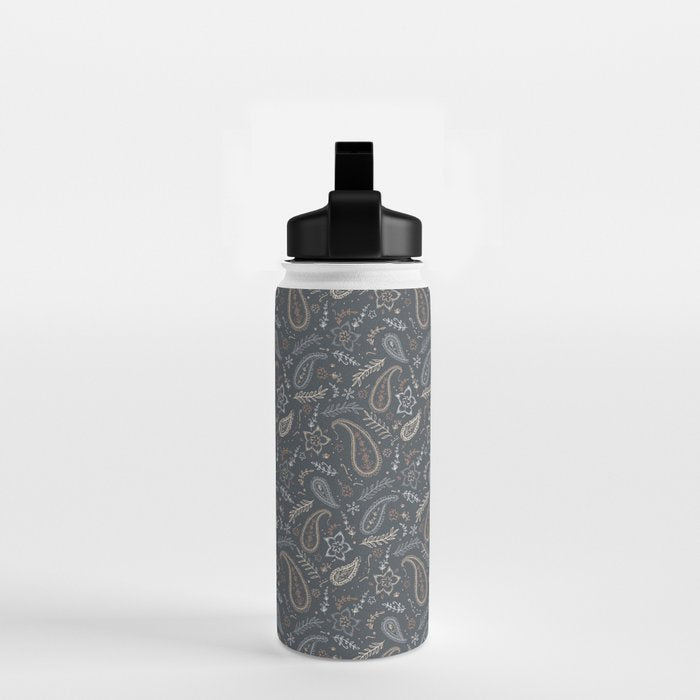 Paisley Line Art - Navy Water Bottle Gallery Image 2