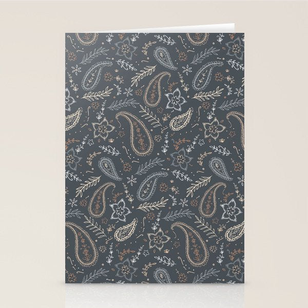 Paisley Line Art - Navy Stationery Card Gallery Image 2
