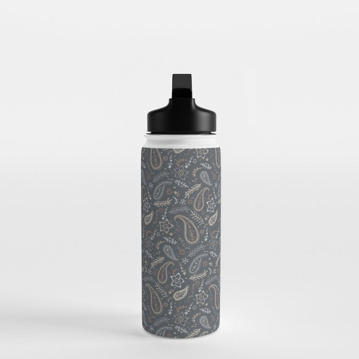 Paisley Line Art - Navy Water Bottle Gallery Image 3