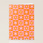 Pink and Orange Flower Checker Pattern Stationery Card Gallery Image 2
