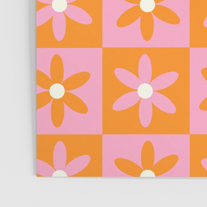Pink and Orange Flower Checker Pattern Poster Gallery Image 3