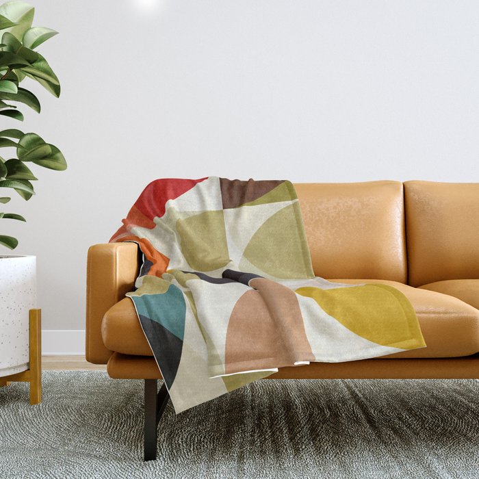 mid century color geometry shapes Throw Blanket Gallery Image 1