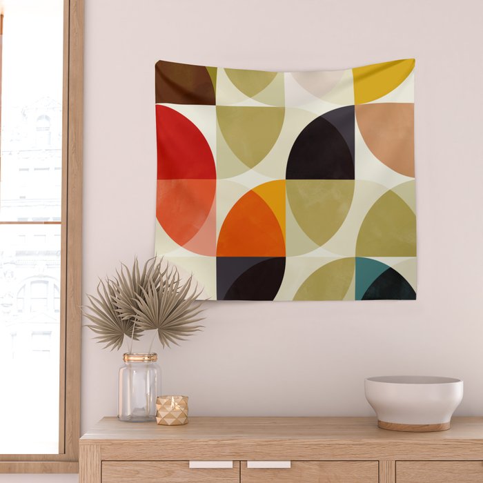 mid century color geometry shapes Wall Tapestry Gallery Image 2