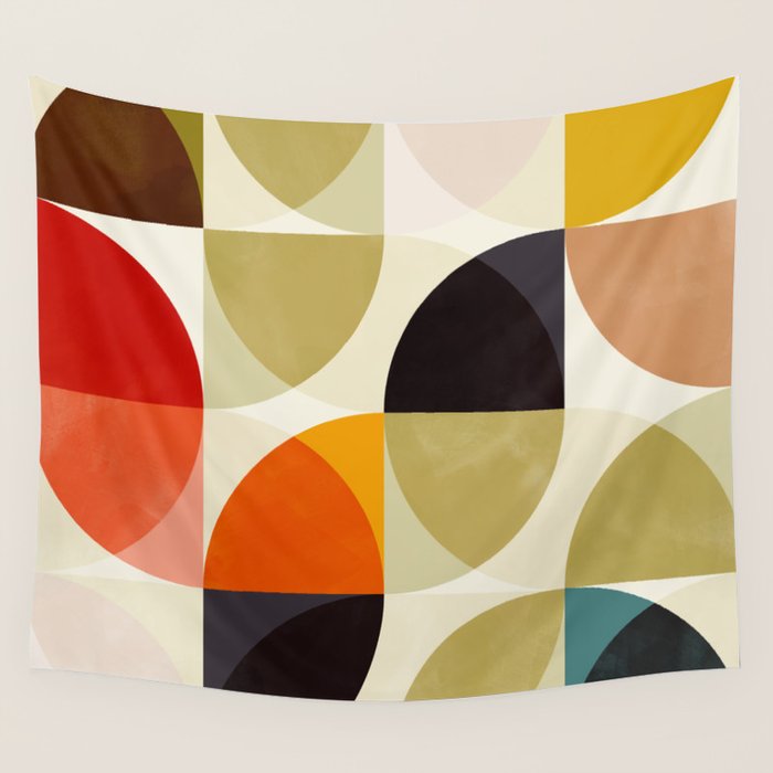 mid century color geometry shapes Wall Tapestry Gallery Image 1