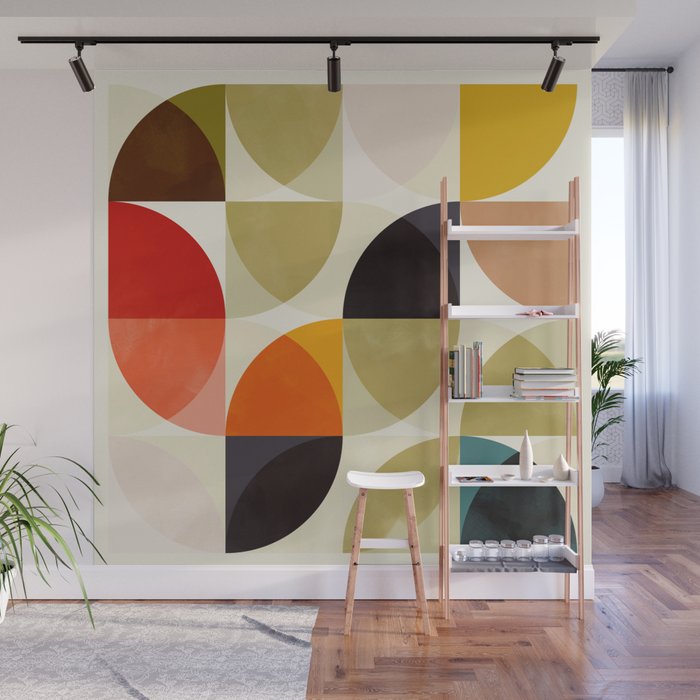 mid century color geometry shapes Wall Mural Gallery Image 1