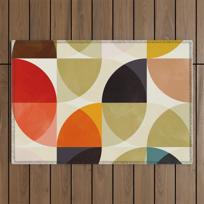 mid century color geometry shapes Outdoor Rug Gallery Image 1