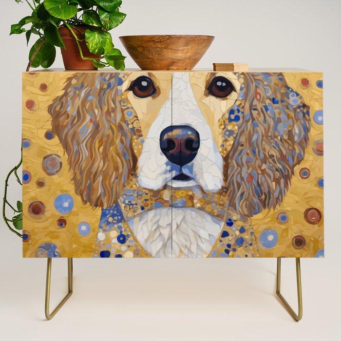 Gustav Klimt Style Dog with Colorful Patterns Credenza Gallery Image 1