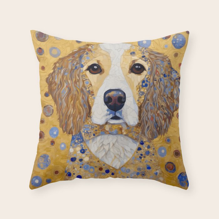 Gustav Klimt Style Dog with Colorful Patterns Throw Pillow Gallery Image 6