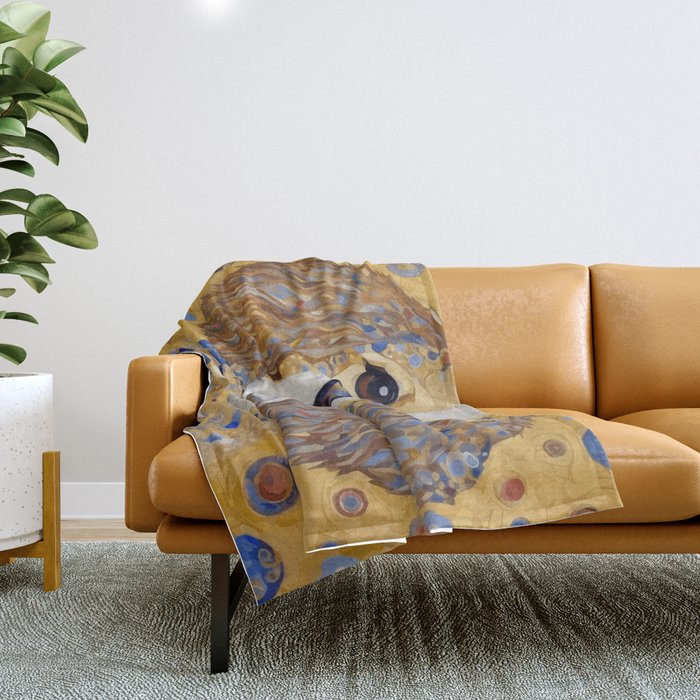 Gustav Klimt Style Dog with Colorful Patterns Throw Blanket Gallery Image 1