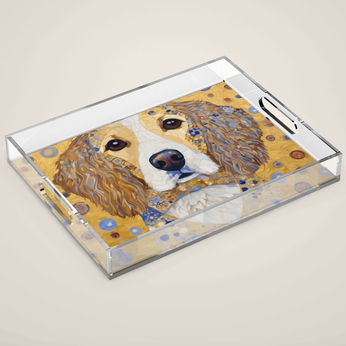 Gustav Klimt Style Dog with Colorful Patterns Acrylic Tray Gallery Image 1