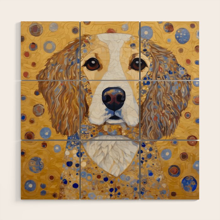 Gustav Klimt Style Dog with Colorful Patterns Wood Wall Art Gallery Image 1