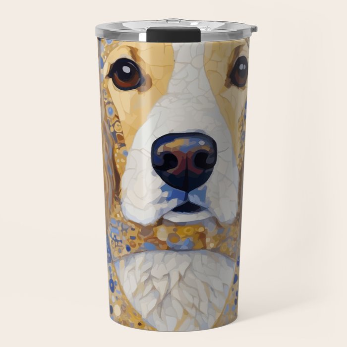 Gustav Klimt Style Dog with Colorful Patterns Travel Mug Gallery Image 1