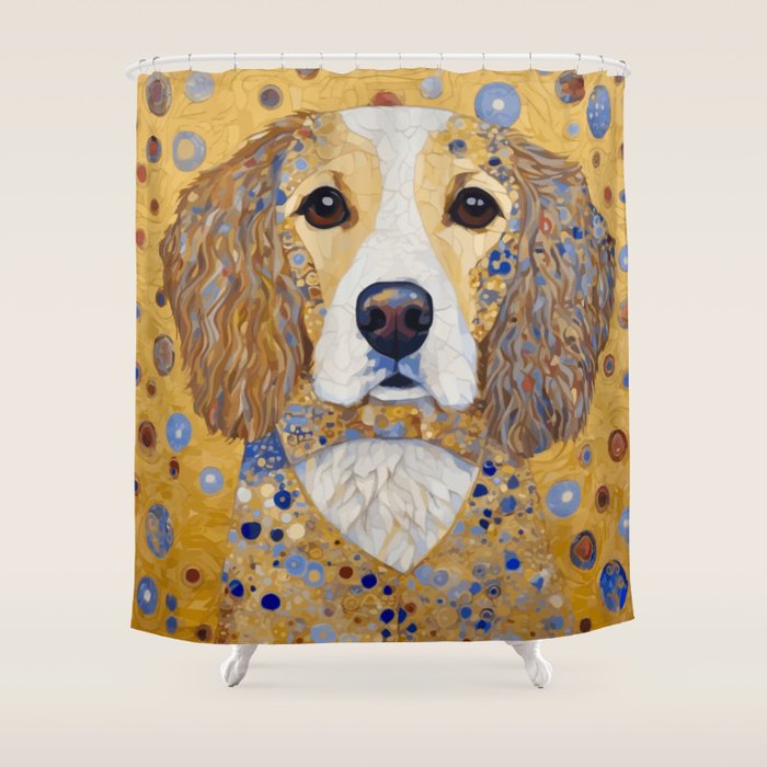 Gustav Klimt Style Dog with Colorful Patterns Shower Curtain Gallery Image 1