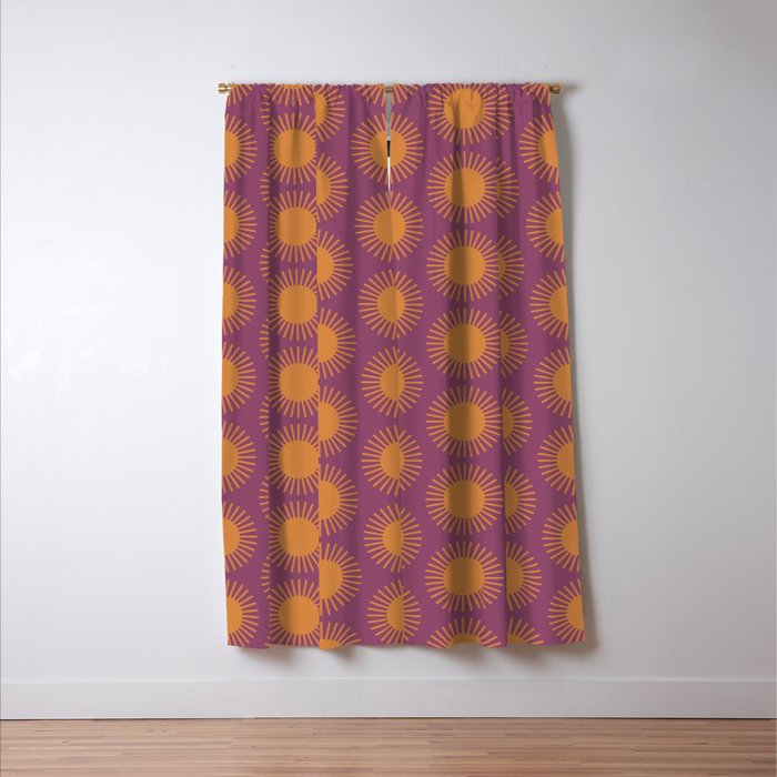 Boho Summer Sun Pattern VI Purple and Orange Window Curtain Gallery Image 3