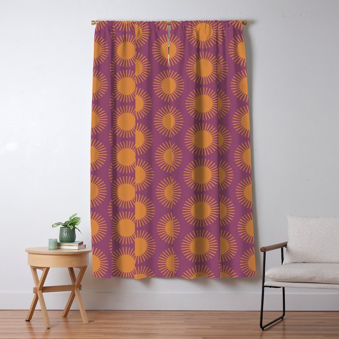 Boho Summer Sun Pattern VI Purple and Orange Window Curtain Gallery Image 5