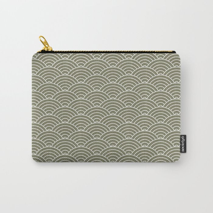 Japanese Waves Pattern Olive II Carry All Pouch Gallery Image 1