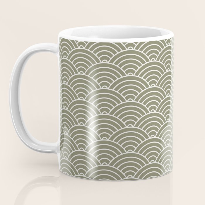 Japanese Waves Pattern Olive II Coffee Mug Gallery Image 3