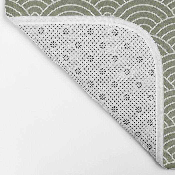 Japanese Waves Pattern Olive II Bath Mat Gallery Image 2