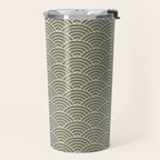 Japanese Waves Pattern Olive II Travel Mug Gallery Image 2