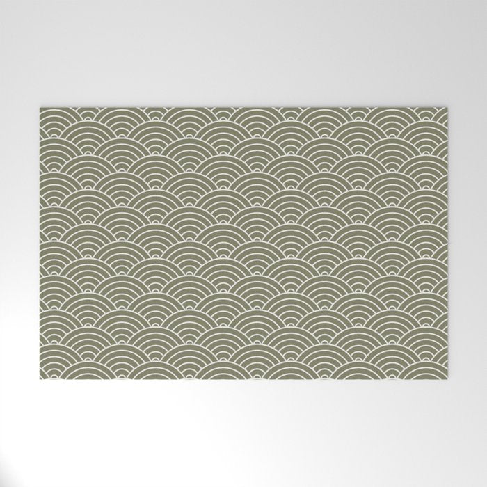 Japanese Waves Pattern Olive II Welcome Mat Gallery Image 1