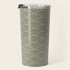 Japanese Waves Pattern Olive II Travel Mug Gallery Image 3