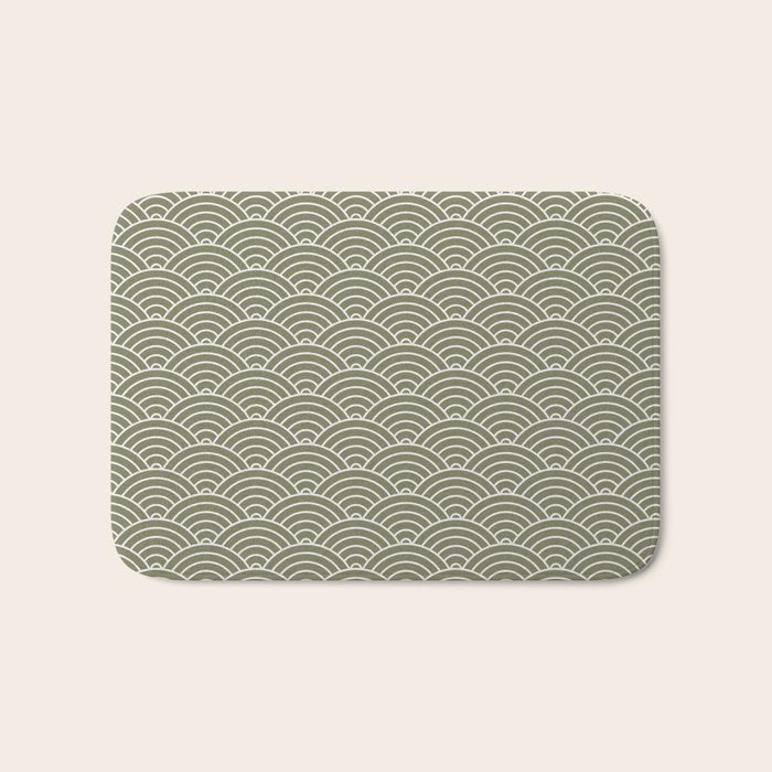Japanese Waves Pattern Olive II Bath Mat Gallery Image 1